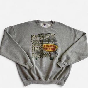 Y2K funny gray fishing sweatshirt size 2X